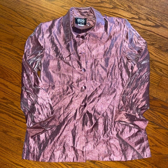 S&G Paris Metallic iridescent Silky Blouse Top L - Picture 13 of 13